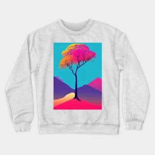 Lonely Tree Under A Blue Night Sky Vibrant Colored Whimsical Minimalist - Abstract Bright Colorful Nature Poster Art of a Leafless Tree Crewneck Sweatshirt